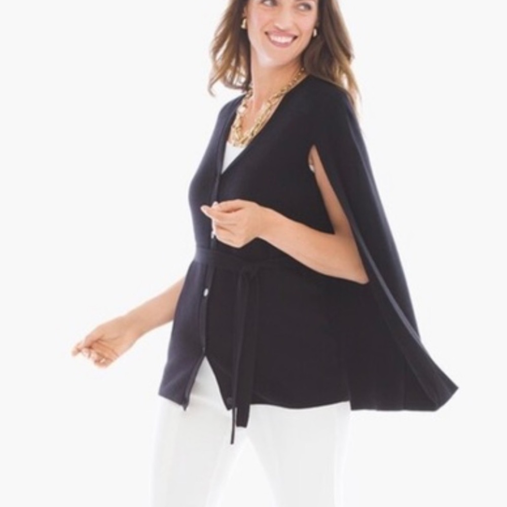 Chico’s Karla Cape Cardigan Sweater Fashion Black - Picture 3 of 7